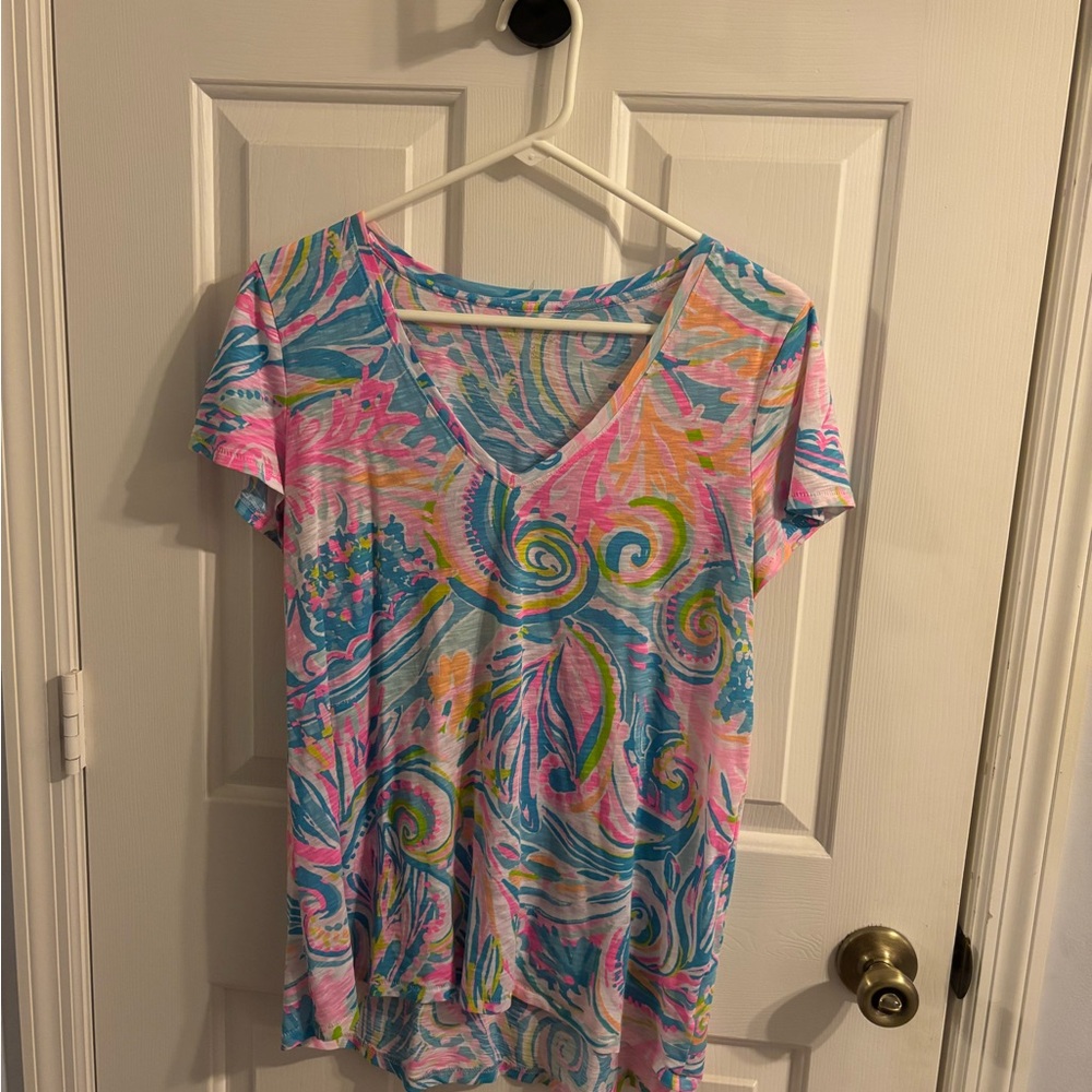 Lilly Pulitzer Blue and Pink Graphic Short Sleeve T-Shirt